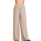 Zenana Casual Pants Cotton Gauze Wide Leg High Elastic Waist Lightweight
