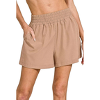 Zenana Casual Shorts Drawstring Waist Comfort Lightweight Joggers Cocoa