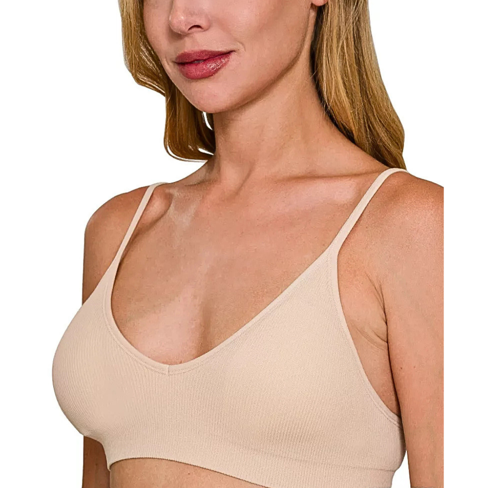 Zenana Seamless Bra with Removable Bra Pads Comfort Stretch Wire-free Beige