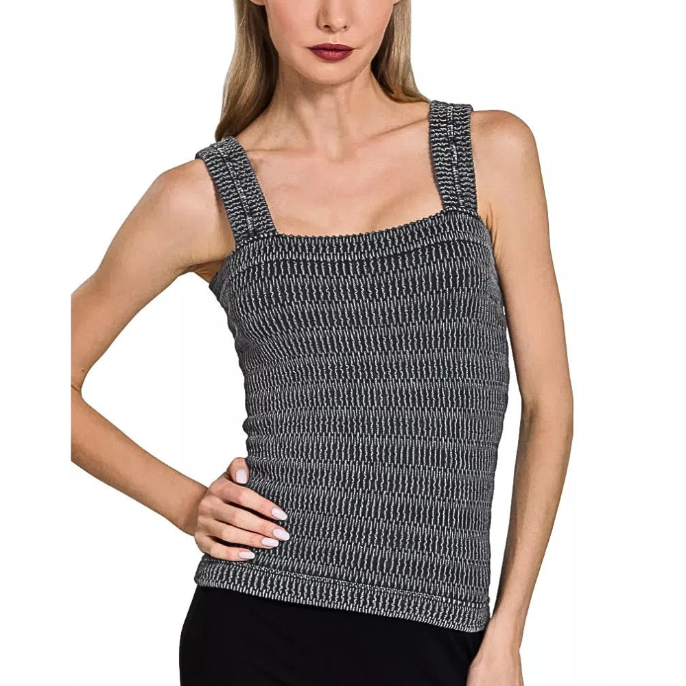 Zenana Sleeveless Tank Top Black Ribbed Square Neck Seamless Basic Blouse
