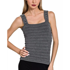 Zenana Sleeveless Tank Top Black Ribbed Square Neck Seamless Basic Blouse