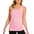 Zenana Sleeveless Tank Top Rib Pink Casual Scoop Neck Blouse Basic Style