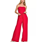 Zenana Ολόσωμη Φόρμα Στράπλες Βαμβακερή, Casual, με Ελαστική Μέση, Ελαφριά, Κόκκινη