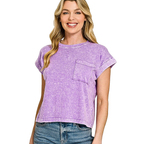 Zenana T-Shirt Cotton Halo Snow Washed Violet Casual Short Sleeve Basic Crop Top