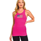 Zenana Tank Top USA Flag Embroidered Hot Pink Ribbed Sleeveless Blouse 