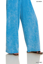 Zenana Strapless Jumpsuit Cotton Deep Sky Blue Acid Washed Drawstring Overall