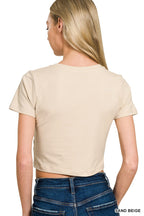 Zenana Cropped T-Shirt Baumwolle Basic Uni Sand Beige Kurzarm Top Shirt