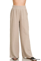 Zenana Casual Pants Cotton Gauze Wide Leg High Elastic Waist Lightweight