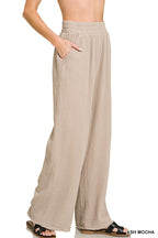 Zenana Casual Pants Cotton Gauze Wide Leg High Elastic Waist Lightweight