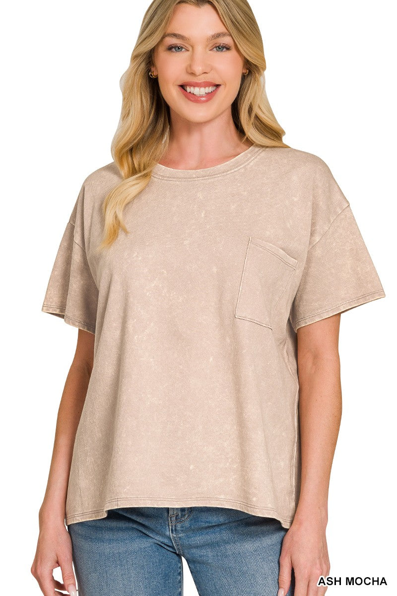 Zenana Cotton Set Relaxed T-shirt & Short Set French Terry Acid Washed Loungwear