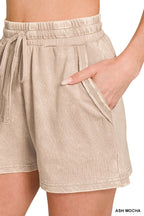 Zenana Cotton Set Relaxed T-shirt & Short Set French Terry Acid Washed Loungwear