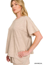 Zenana Cotton Set Relaxed T-shirt & Short Set French Terry Acid Washed Loungwear