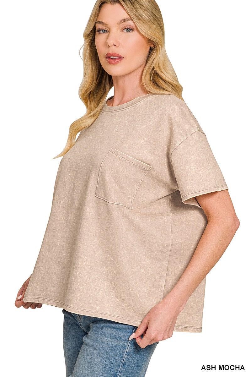 Zenana Cotton Set Relaxed T-shirt & Short Set French Terry Acid Washed Loungwear