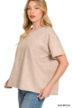 Zenana Cotton Set Relaxed T-shirt & Short Set French Terry Acid Washed Loungwear