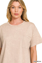 Zenana Cotton Set Relaxed T-shirt & Short Set French Terry Acid Washed Loungwear