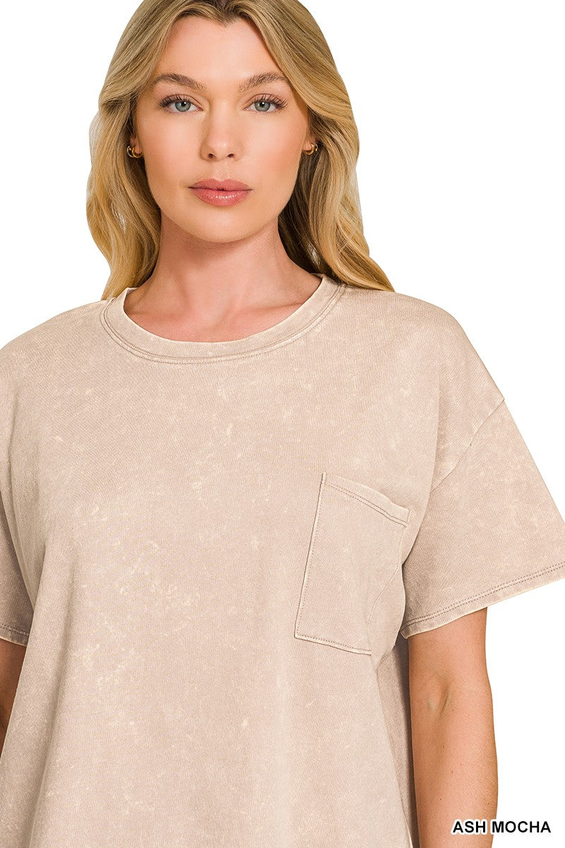 Zenana Cotton Set Relaxed T-shirt & Short Set French Terry Acid Washed Loungwear