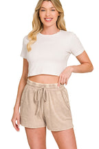 Zenana Cotton Set Relaxed T-shirt & Short Set French Terry Acid Washed Loungwear