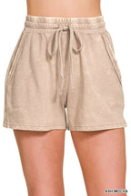 Zenana Cotton Set Relaxed T-shirt & Short Set French Terry Acid Washed Loungwear