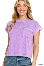Zenana T-Shirt Cotton Halo Snow Washed Violet Casual Short Sleeve Basic Crop Top