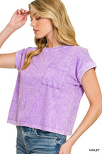Zenana T-Shirt Cotton Halo Snow Washed Violet Casual Short Sleeve Basic Crop Top