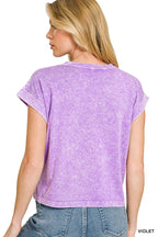 Zenana T-Shirt Cotton Halo Snow Washed Violet Casual Short Sleeve Basic Crop Top