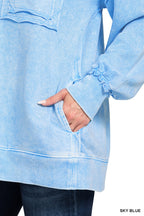 Zenana Cotton Sweatshirt Sky Blue Halo Washed French Terry Long Sleeve Top