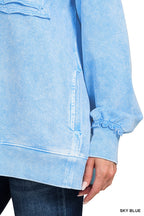 Zenana Cotton Sweatshirt Sky Blue Halo Washed French Terry Long Sleeve Top