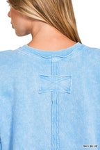 Zenana Cotton Sweatshirt Sky Blue Halo Washed French Terry Long Sleeve Top