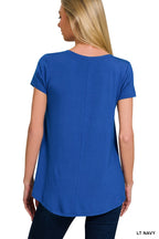 Zenana Freizeit-T-Shirt Basic V-Ausschnitt Hellmarineblau Kurzarm Top