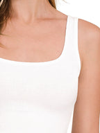 Zenana Cami Cropped Top Ribbed White Sleeveless Square Neck Stretchy