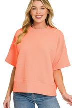 Zenana Casual Blouse Basic Round Neck Short Sleeve T-shirt Top Coral