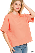 Zenana Casual Blouse Basic Round Neck Short Sleeve T-shirt Top Coral