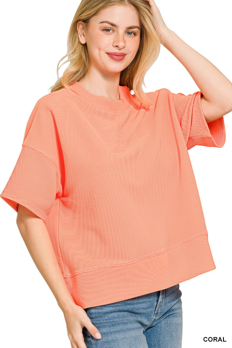 Zenana Casual Blouse Basic Round Neck Short Sleeve T-shirt Top Coral