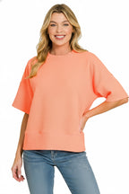 Zenana Casual Blouse Basic Round Neck Short Sleeve T-shirt Top Coral