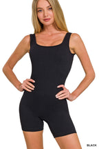 Zenana Bodysuit Ribbed Seamless Body-Contouring Slim Fit Romper Black Sleeveless