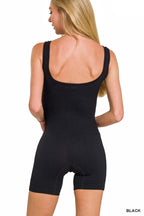 Zenana Bodysuit Ribbed Seamless Body-Contouring Slim Fit Romper Black Sleeveless
