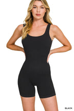 Zenana Bodysuit Ribbed Seamless Body-Contouring Slim Fit Romper Black Sleeveless