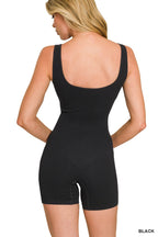 Zenana Bodysuit Ribbed Seamless Body-Contouring Slim Fit Romper Black Sleeveless