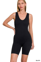 Zenana Sleeveless Bodysuit Black Romper Scoop Neck Slimming Activewear