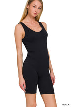 Zenana Sleeveless Bodysuit Black Romper Scoop Neck Slimming Activewear