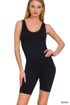 Zenana Sleeveless Bodysuit Black Romper Scoop Neck Slimming Activewear