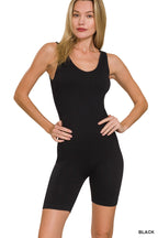 Zenana Sleeveless Bodysuit Black Romper Scoop Neck Slimming Activewear