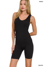 Zenana Sleeveless Bodysuit Black Romper Scoop Neck Slimming Activewear