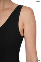 Zenana Sleeveless Bodysuit Black Romper Scoop Neck Slimming Activewear