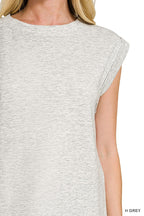 Zenana Casual Blouse Basic Round Neck Short Cap Sleeve Gray Top