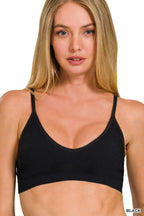 Zenana Black Seamless Classic Bra Top with Removable Bra Pads Stretchy Crop