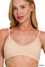Zenana Seamless Bra with Removable Bra Pads Comfort Stretch Wire-free Beige