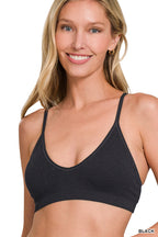 Zenana Black Seamless Classic Bra Top with Removable Bra Pads Stretchy Crop