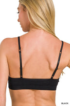 Zenana Black Seamless Classic Bra Top with Removable Bra Pads Stretchy Crop
