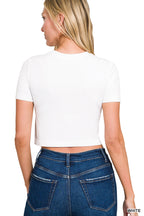 Zenana Cropped T-Shirt White Seamless Short Sleeve Basic Casual Top Tee